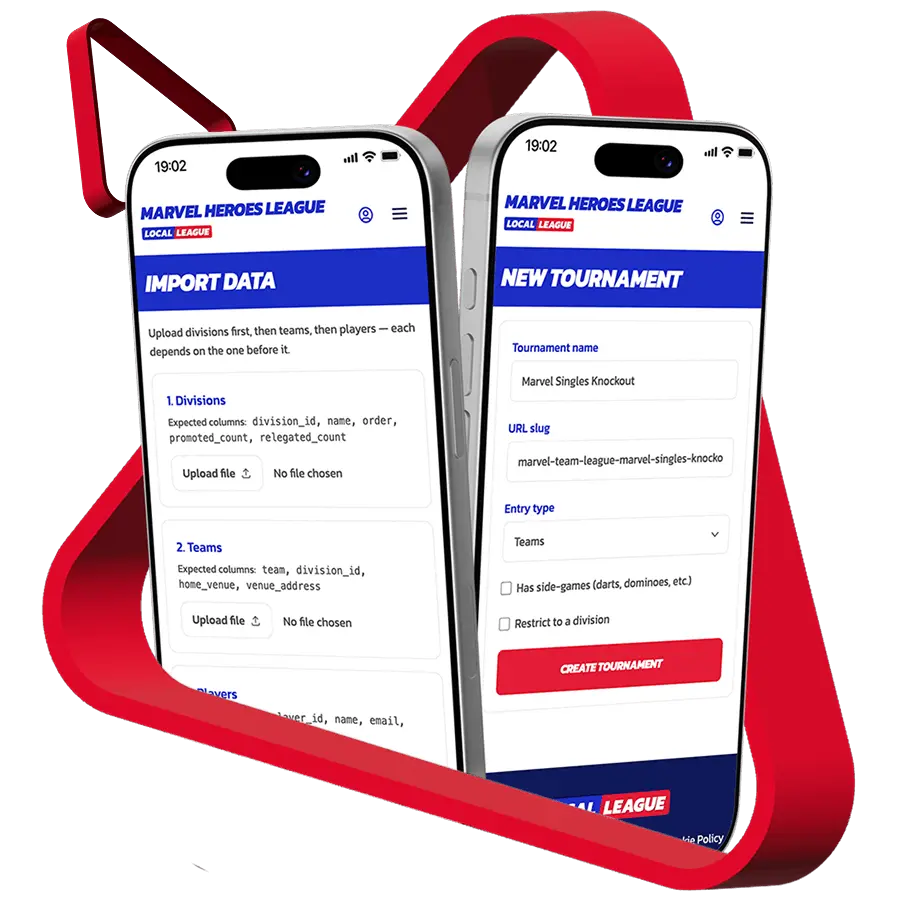 League admin features — Local League app screens